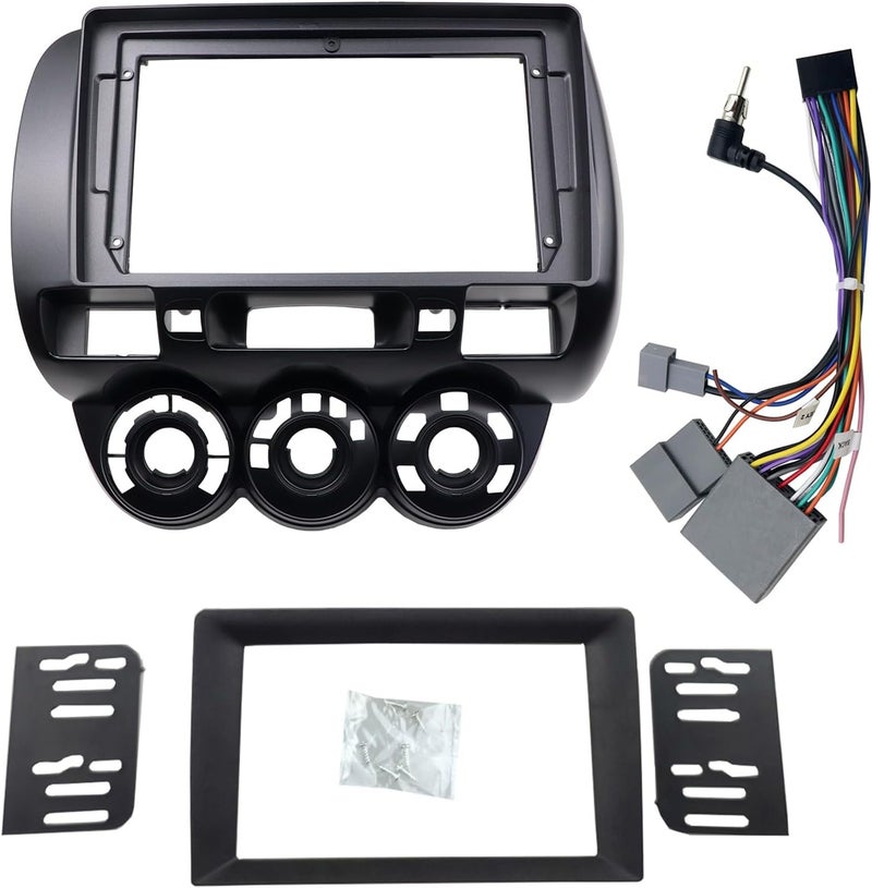 DKMUS Stereo Bezel for Honda Fit 2007-2008 (American Version) Dash Installation Mount Trim Kit Fits 9" and Double Din Radio with Wiring Harness - Image 1